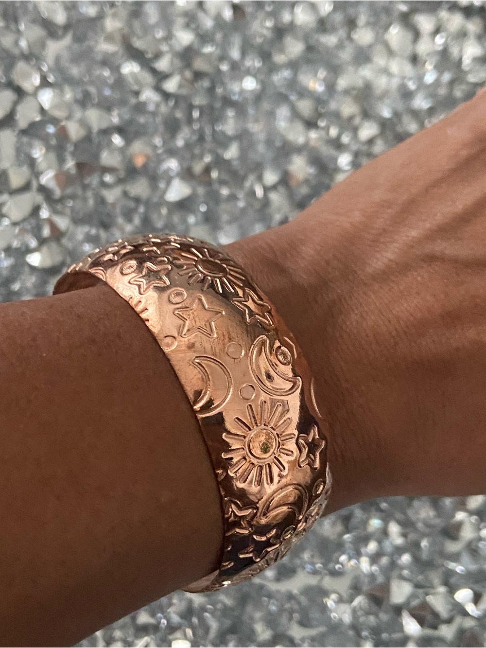 19 Cooper Embossed Copper-Tone Sun & Moon Bangle Bracelet